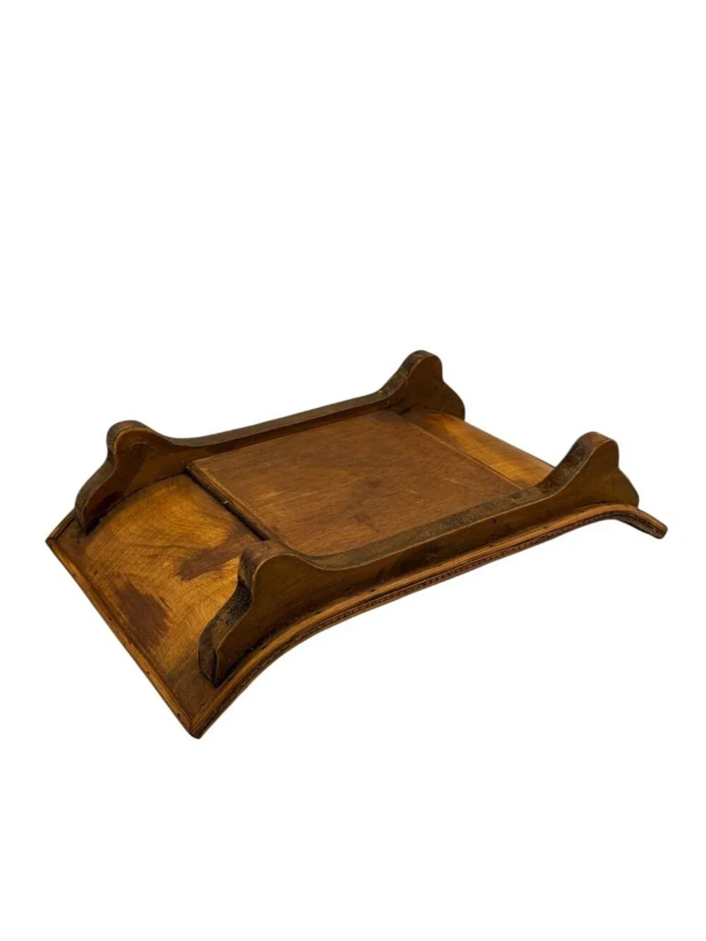 Pier 1 Vintage Bamboo Rattan Curved Serving Tray Scroll Shape Wicker 15”